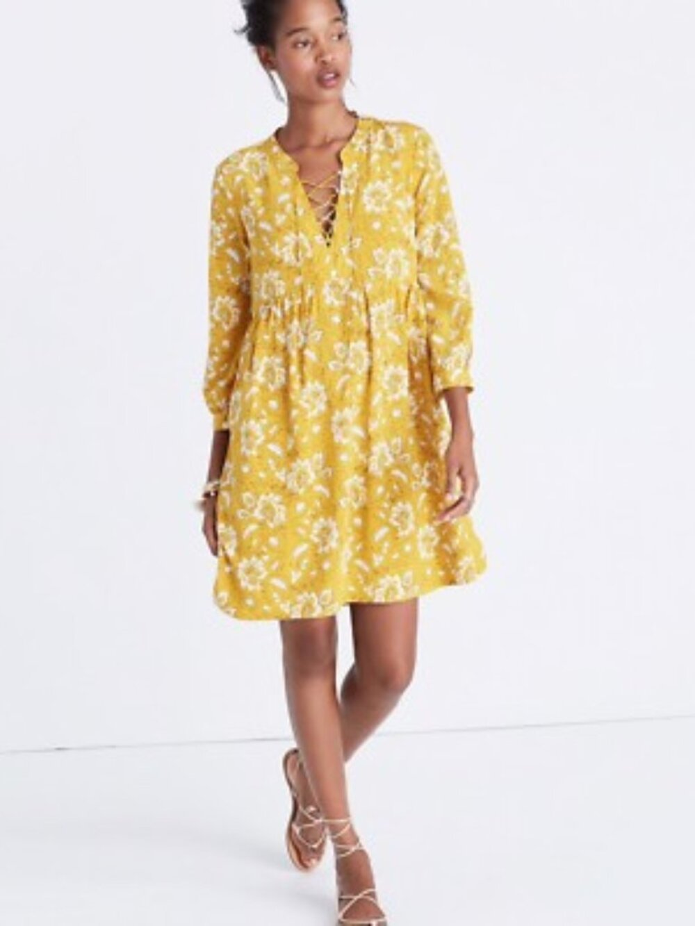 Madewell "Silk Lace Up Dress in Assam Floral"